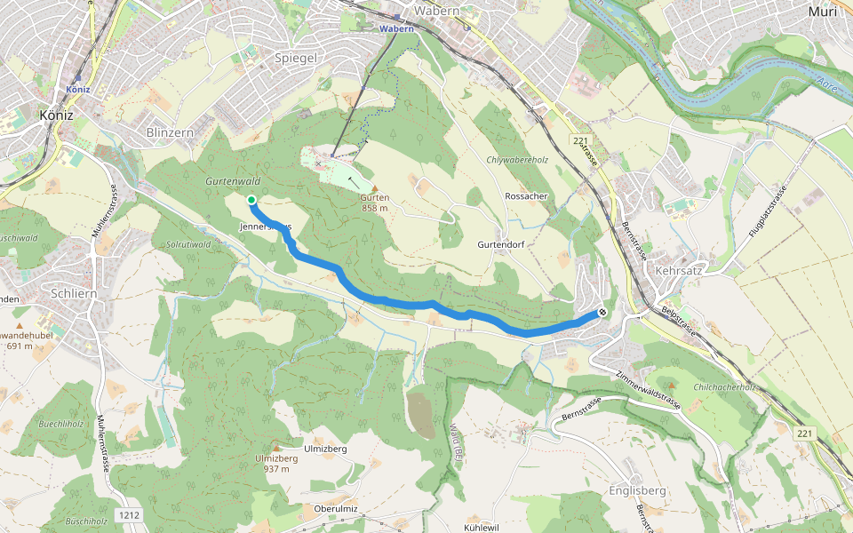 Jennershus - Breitägerte walking route map in Köniz