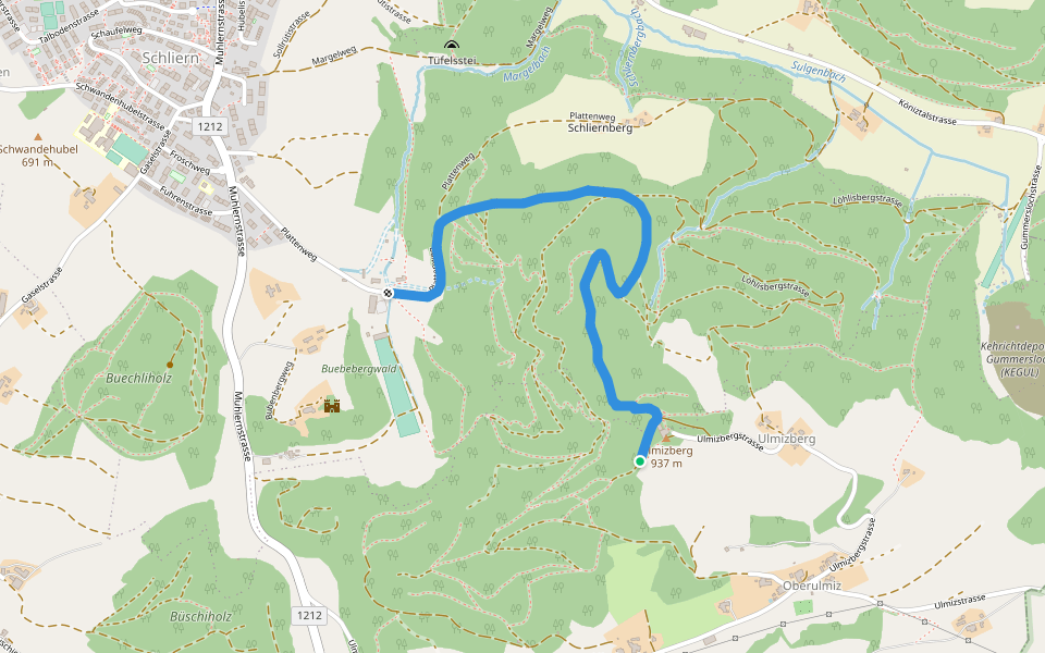 Ulmizberg - Platten walking route map in Köniz