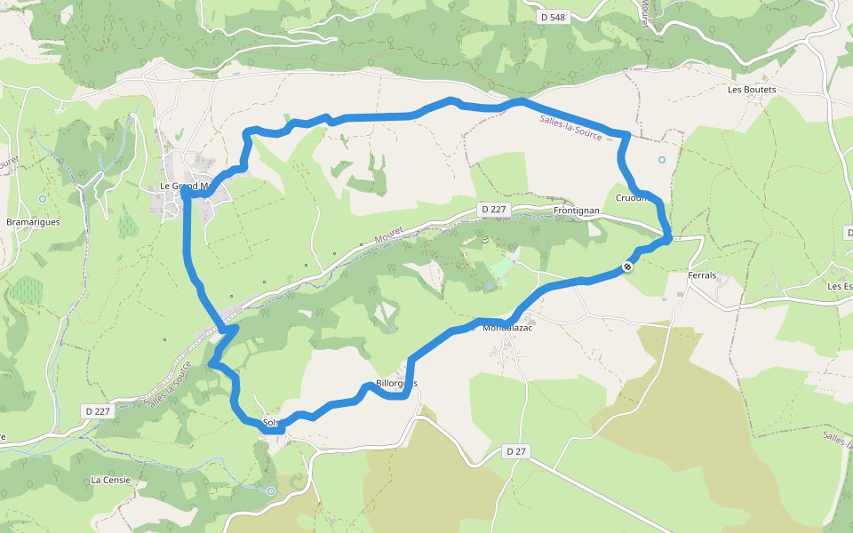 Le Causse Comtal walking route map in Salles-la-Source