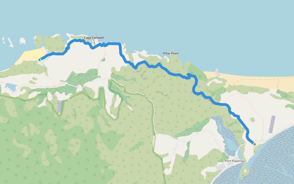 Puponga Hilltop Walk walking route map in Pūponga
