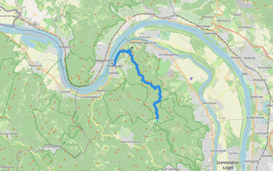 K+ (Pálócki-rét környéke – József-forrás – Visegrád, nagymarosi rév) walking route map in Dunabogdány