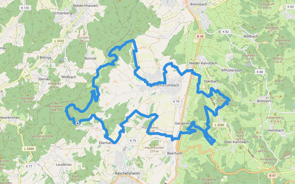 Rundwanderweg Fränkisch-Crumbach 1 walking route map in Fränkisch-Crumbach