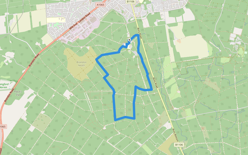 Forest and Heath Trail walking route map in Brandon