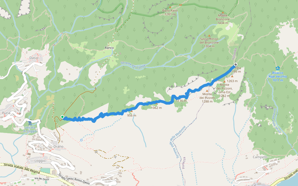 Traversata del Monte dei Pizzoni walking route map in San Mamete