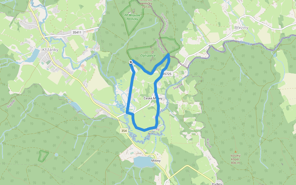 Příběh krajiny pod Čtyřmi palicemi walking route map in Křižánky