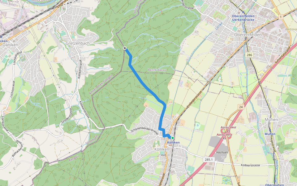 Im Tann - Kölliken walking route map in Kölliken