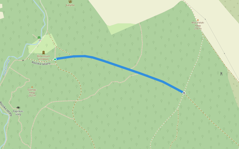 Z+ (Patak-hegyi-erdő – Alsó-Jegenye-völgy) walking route map in Solymár