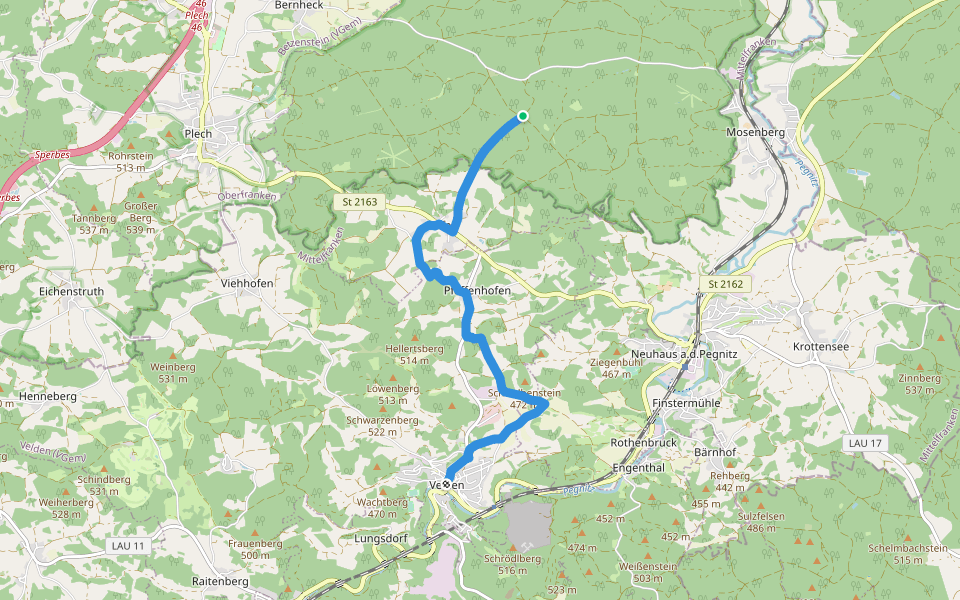 Velden-Roßköpfl walking route map in Veldensteiner Forst