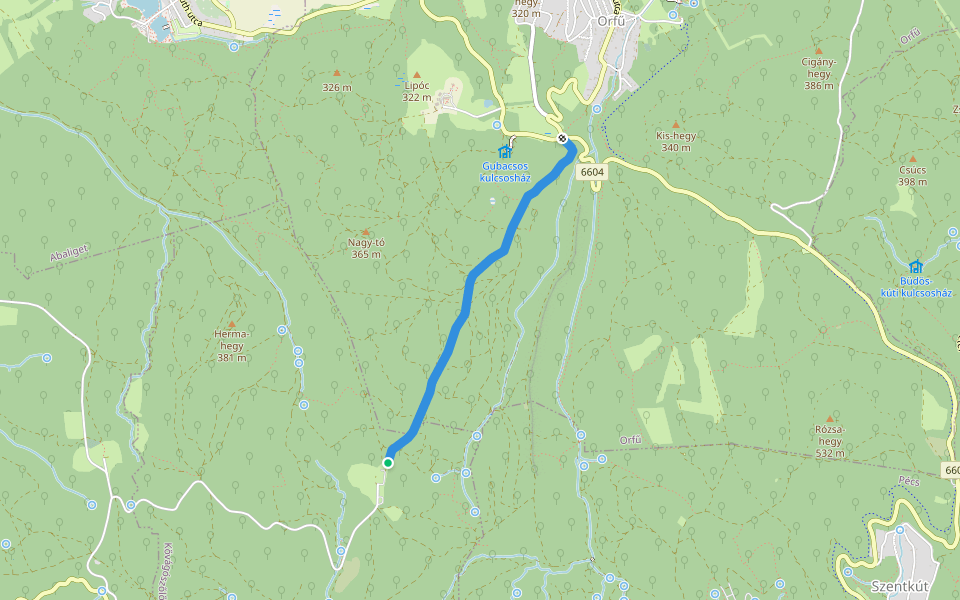 Z+ (Vásáros út) walking route map in Kővágószőlős