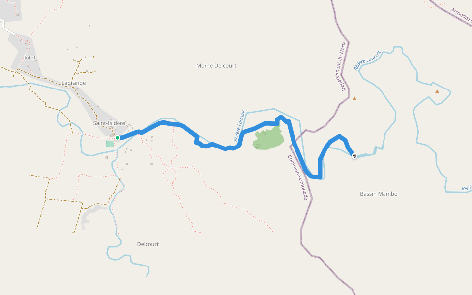 Bassin Mambo walking route map in Petite Riviere