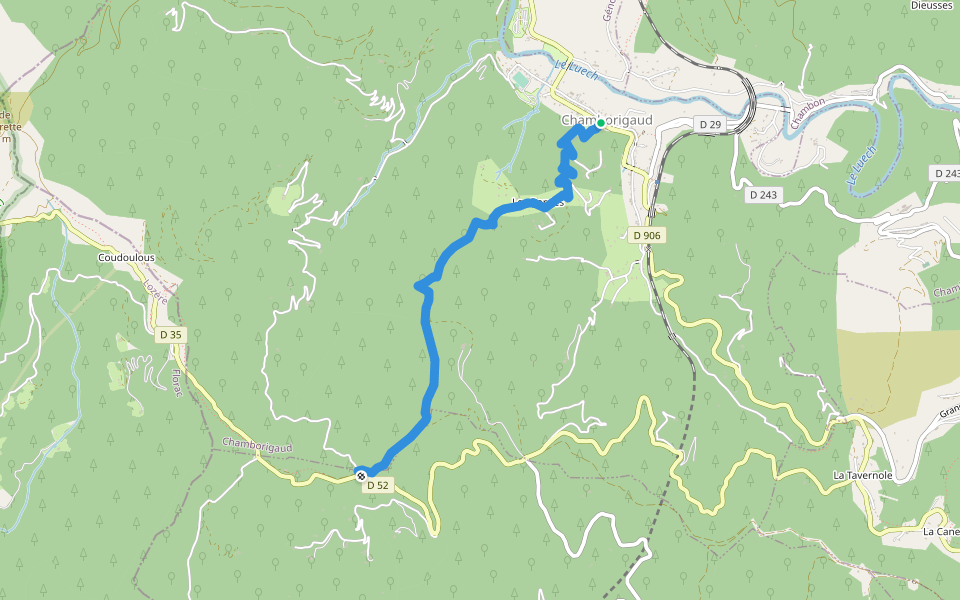 Haute Vallée du Luech walking route map in Chamborigaud