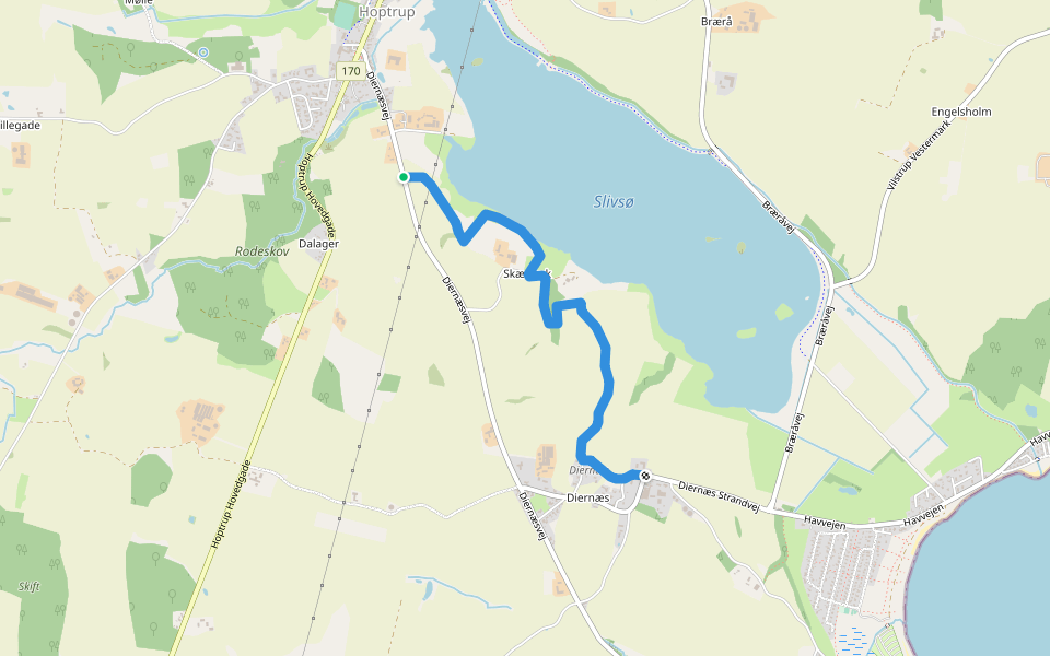 Slivsø, syd walking route map in Haderslev