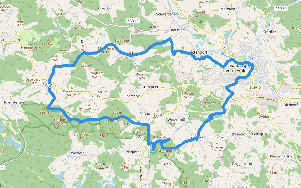Hirschbergweg walking route map in Neunburg vorm Wald