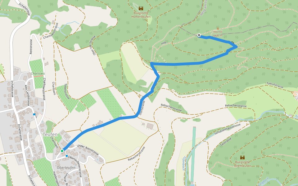 Ober Teufen - Hörnli walking route map in Freienstein-Teufen