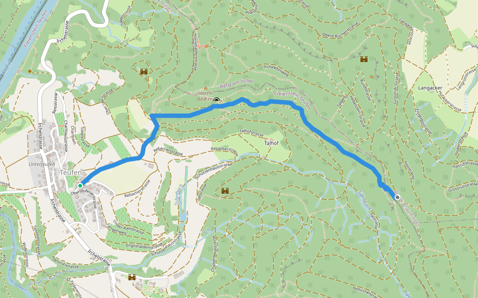 Ober Teufen - Schartenflue walking route map in Freienstein-Teufen
