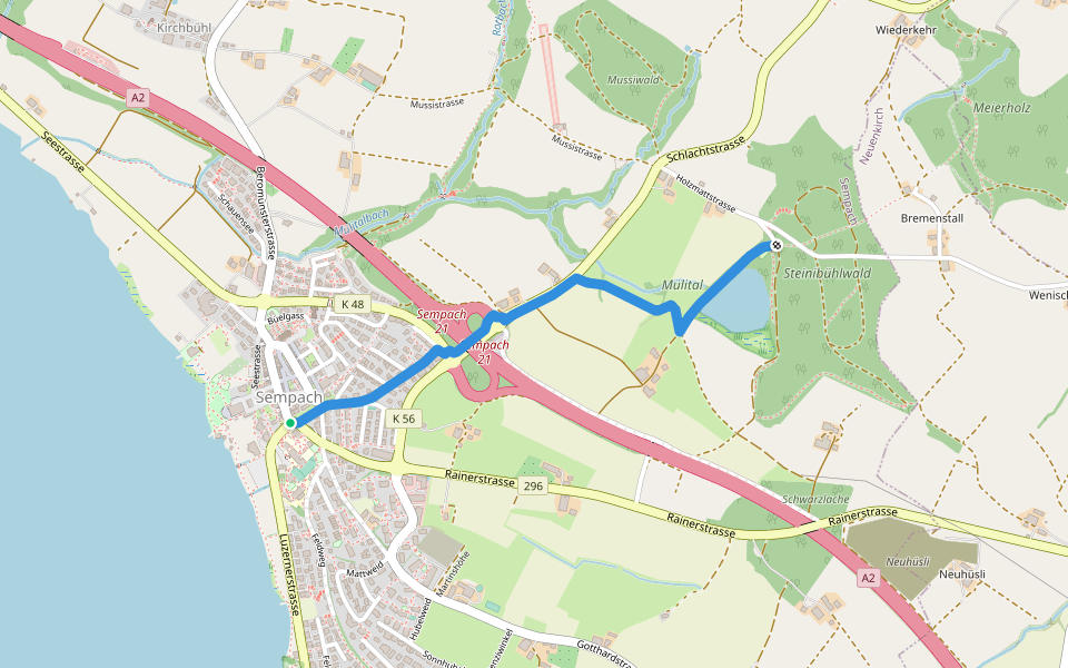 Sempach - Steinibüel walking route map in Sempach