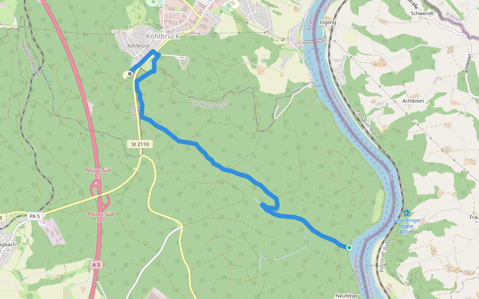 Inn - Kohlbruck walking route map in Neuburg am Inn
