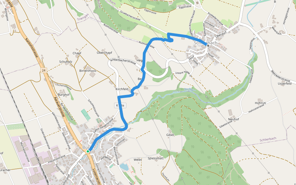 Schlierbach - Büron walking route map in Büron