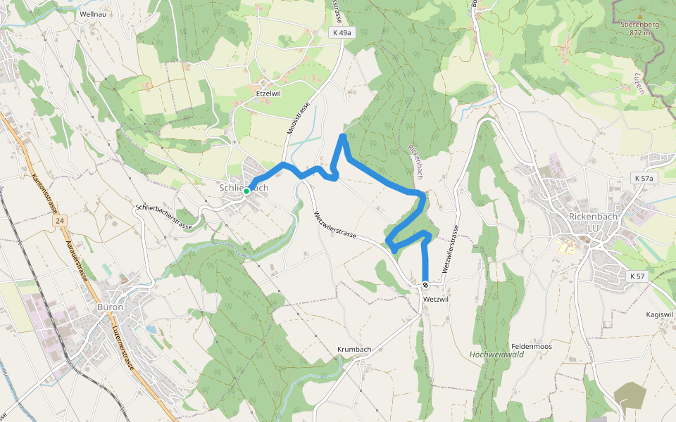 Wetzwil - Schlierbach walking route map in Schlierbach