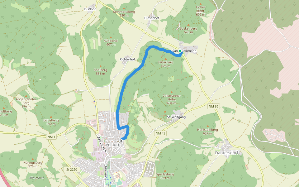 Velburg-St.Colomann walking route map in Velburg
