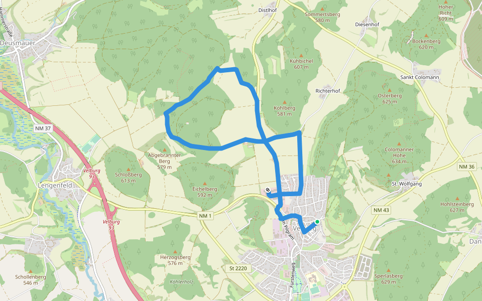Rundweg um den Kramertsbügel walking route map in Velburg