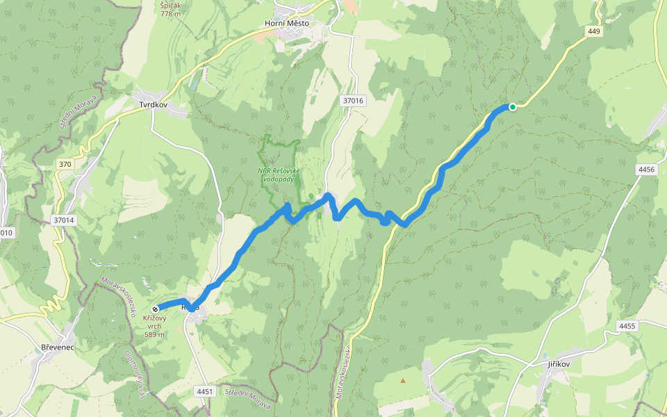 [Ž] U Strálecké myslivny - Rešov - Křízový vrch walking route map in Rýmařov