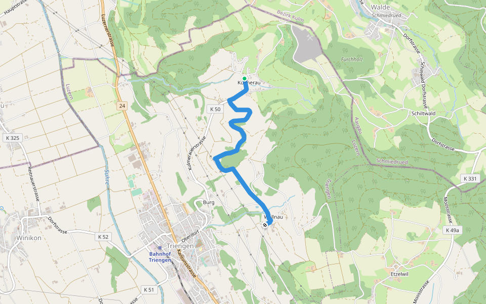 Wellnau - Kulmerau walking route map in Triengen