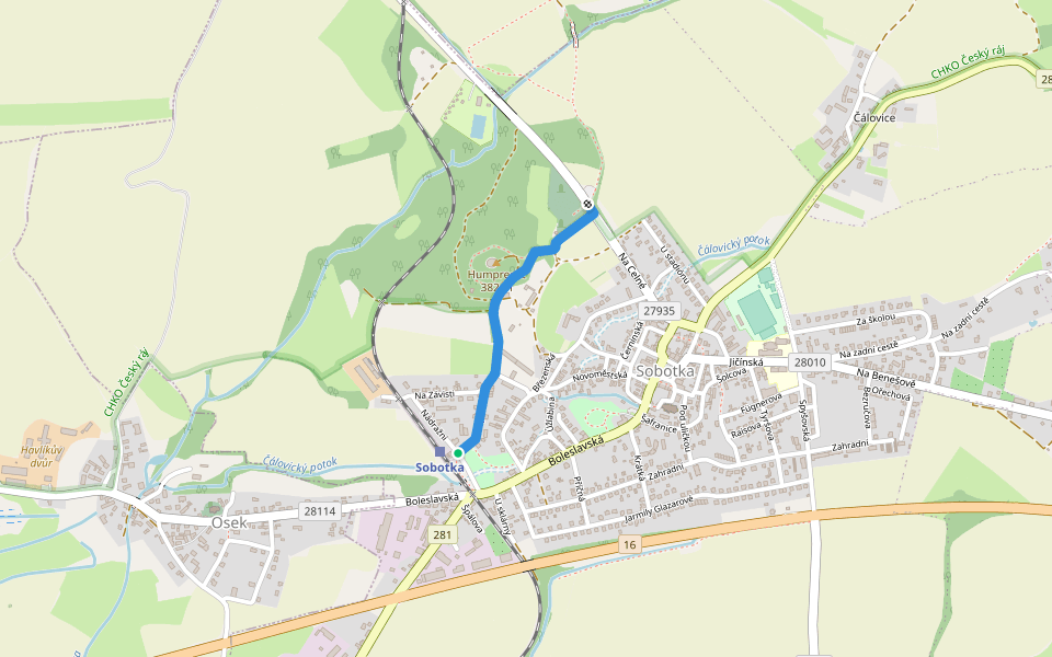 [M] Sobotka žst. - Sobotka hřbitov walking route map in Sobotka