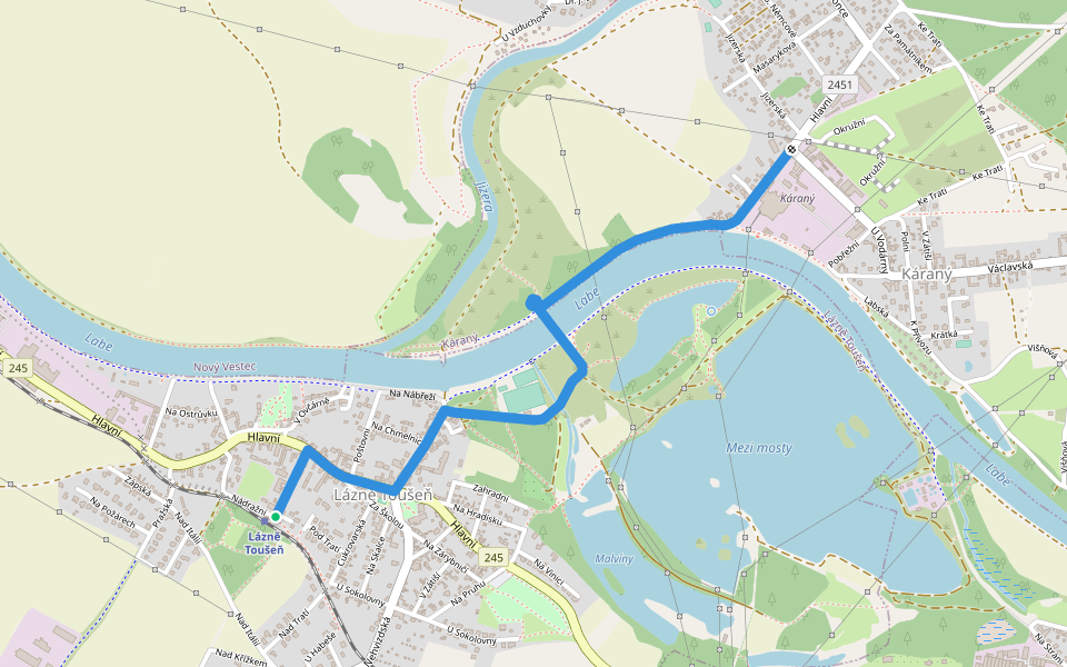 [Ž] Lázně Toušeň - Káraný walking route map in Lázně Toušeň