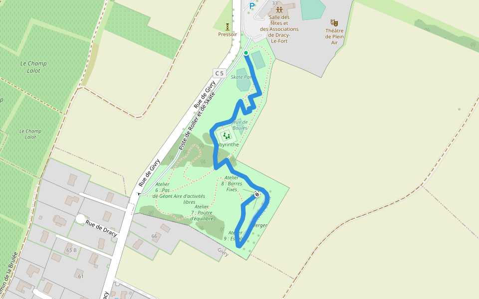 Itinéraire de 600m walking route map in Dracy-le-Fort
