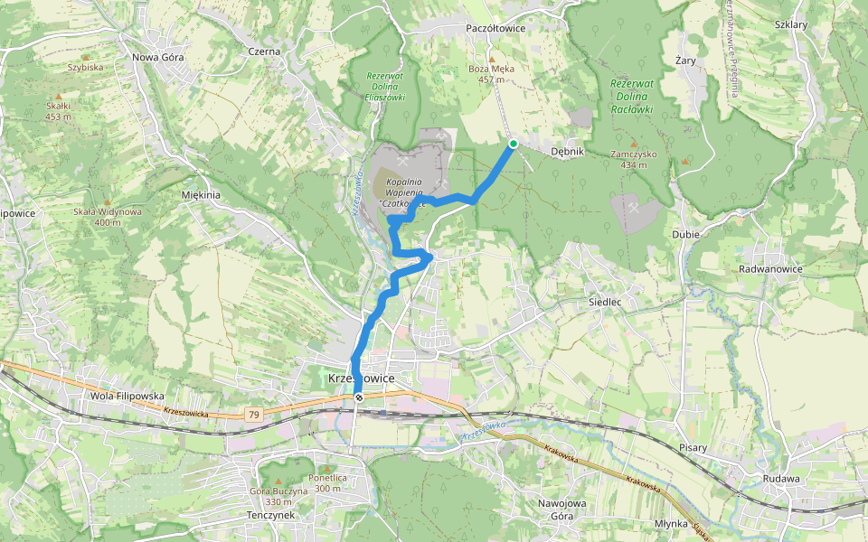 Krzeszowice - Dębnik walking route map in Dębnik
