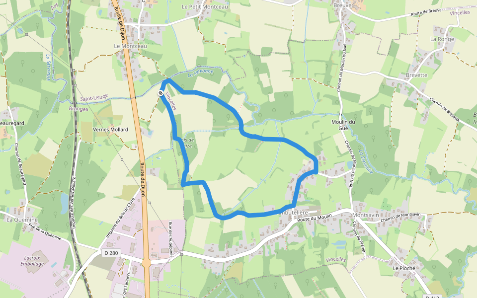 Circuit B walking route map in Saint-Usuge