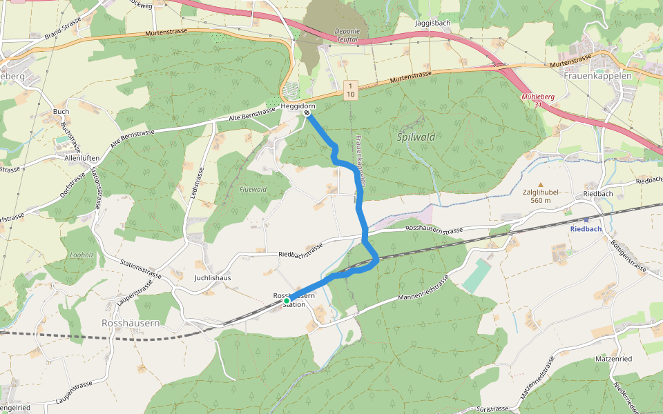 Rosshäusern/Station - Heggidorn walking route map in Rosshäusern