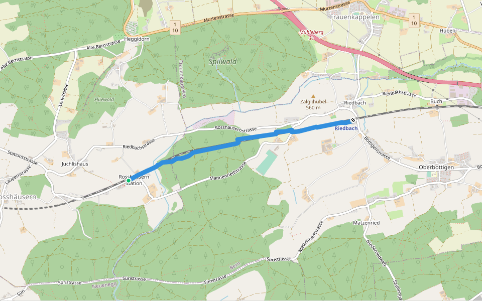 Rosshäusern/Station - Riedbach/Station walking route map in Rosshäusern