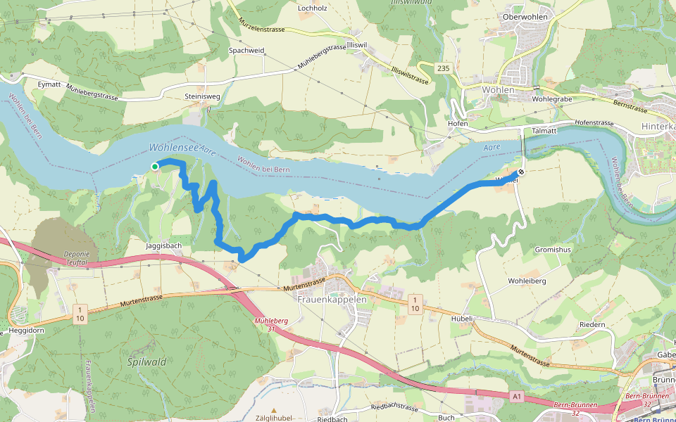 Jaggisbachau - Wohlei walking route map in Frauenkappelen