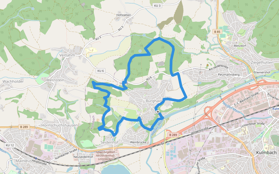 Rundwanderweg Burghaig walking route map in Kulmbach