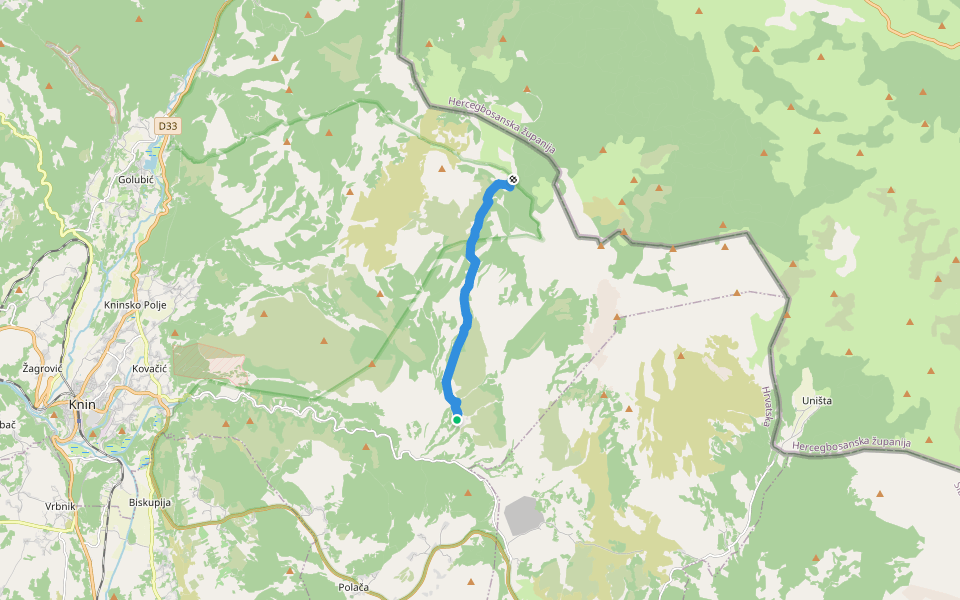 planinarska staza Mirkovići - Brezovac walking route map in Cetina