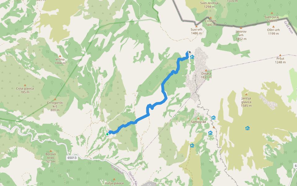 yogurt staza Mirkovići-Dinara walking route map in Cetina