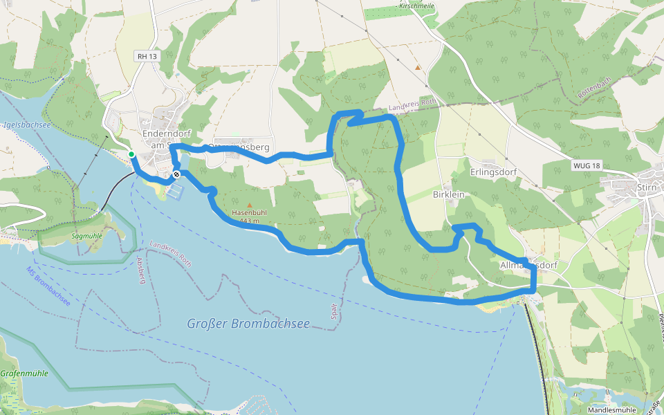 31 Sonnenseite Brombachsee walking route map in Spalt
