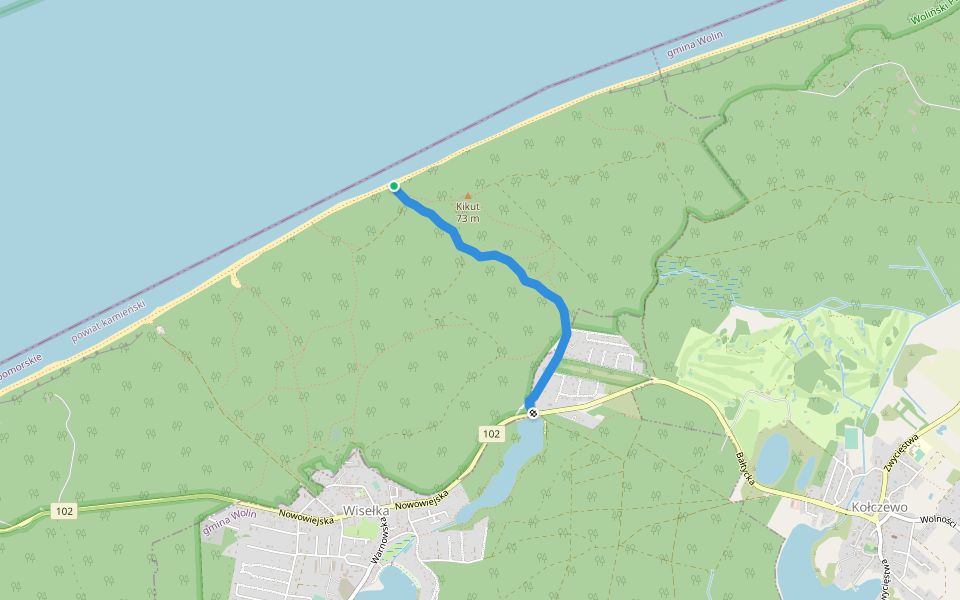 Wisełka PKS nż - plaża walking route map in Kołczewo