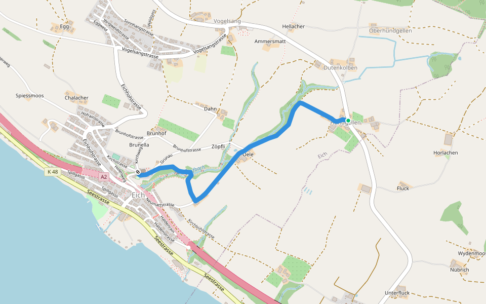 Hundgellen - Eich walking route map in Eich