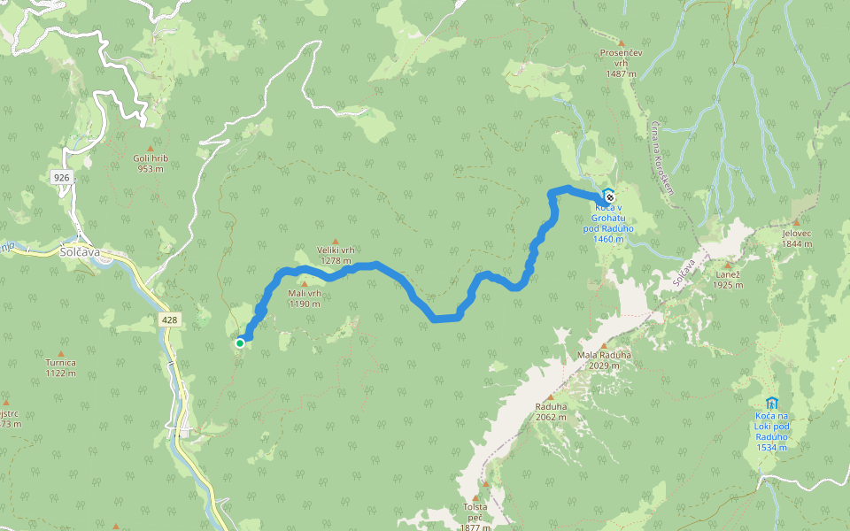 Solčava - Koča v Grohotu walking route map in Robanov Kot