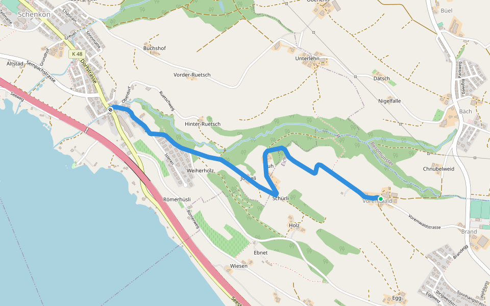 Voremwald - Schenkon walking route map in Eich