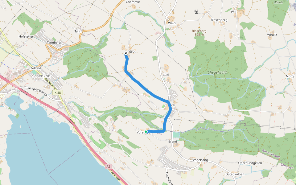 Voremwald - Grüt walking route map in Eich