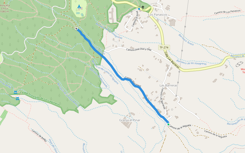 Camino Marabedí walking route map in Las Barreras