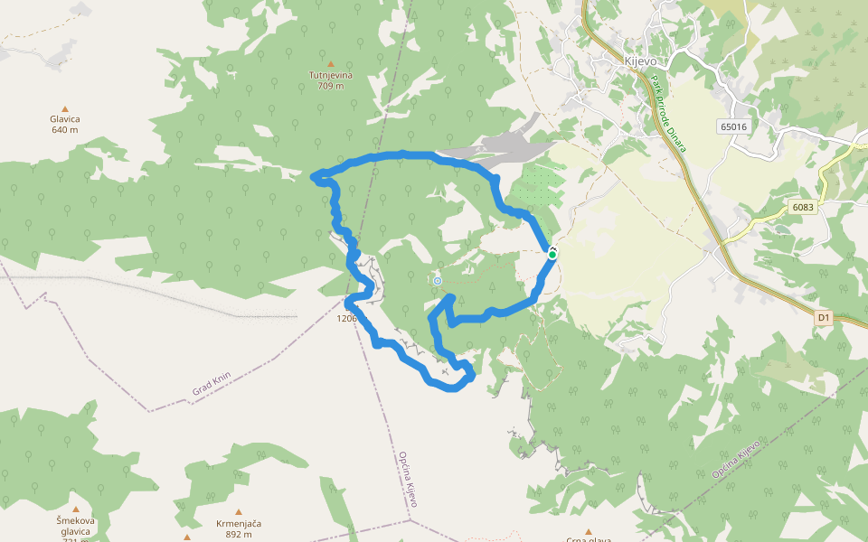 Kijevski bat walking route map in Kijevo