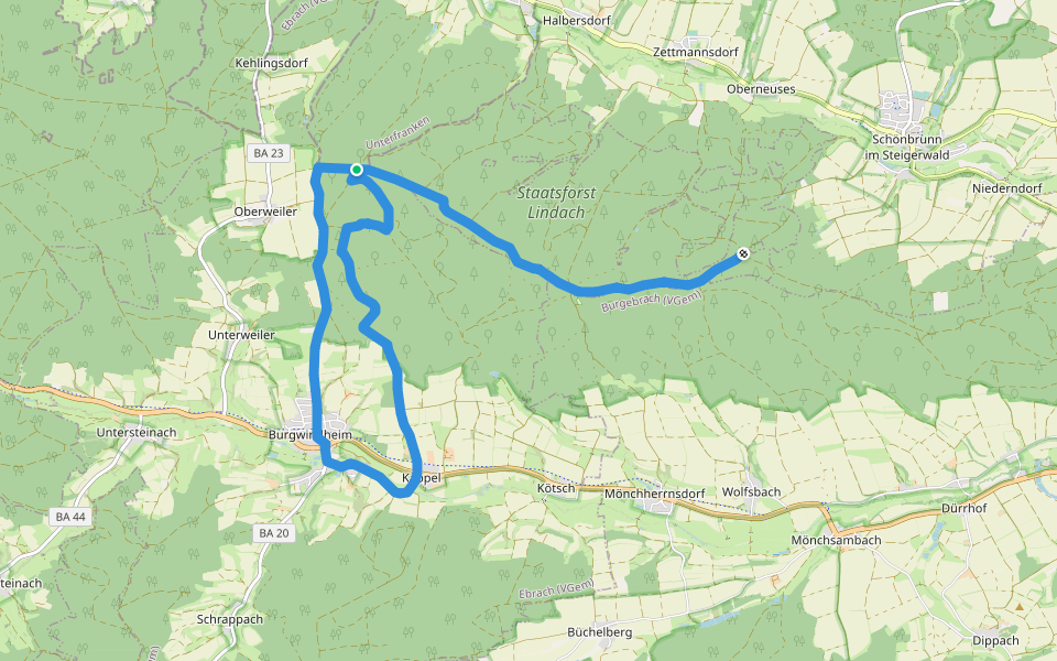 Oberweiler walking route map in Burgwindheim