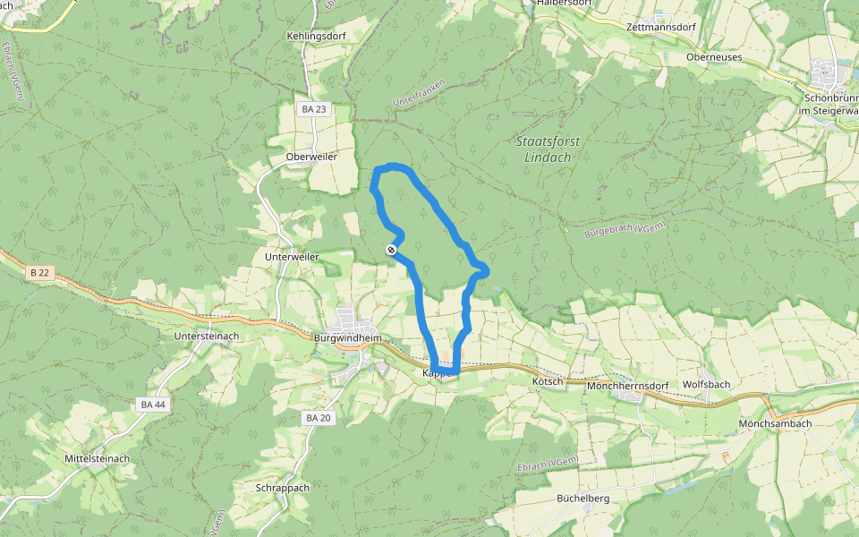 Güterwald walking route map in Burgwindheim