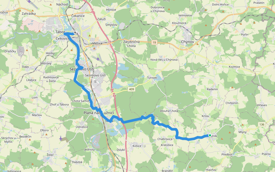 [Ž] Tábor - Choustník walking route map in Choustník