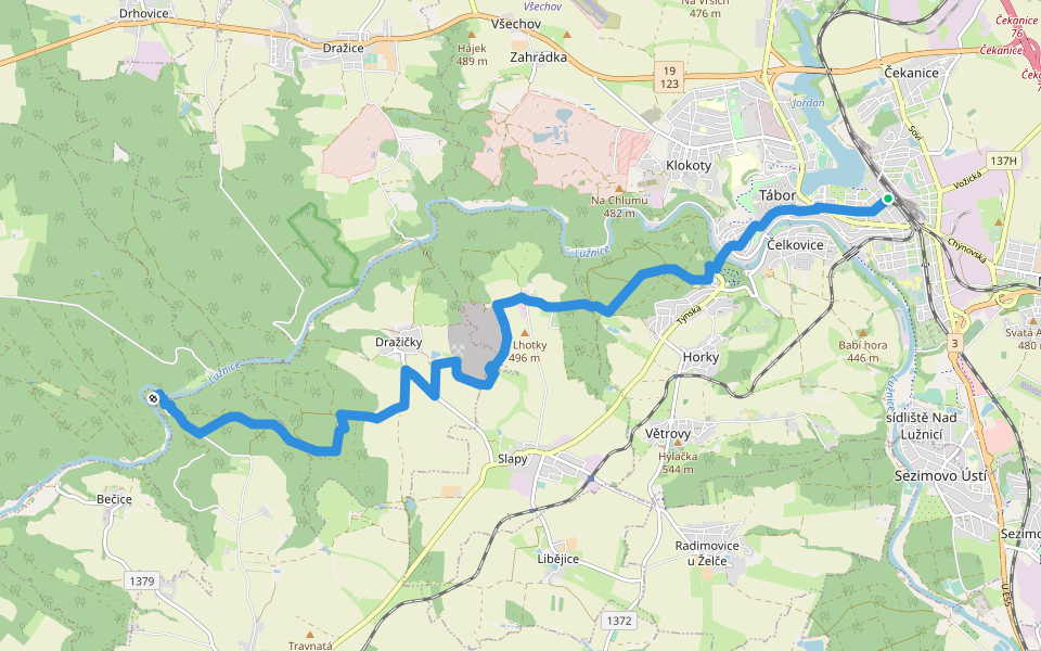 [Ž] Tábor - Příběnice walking route map in Tabor